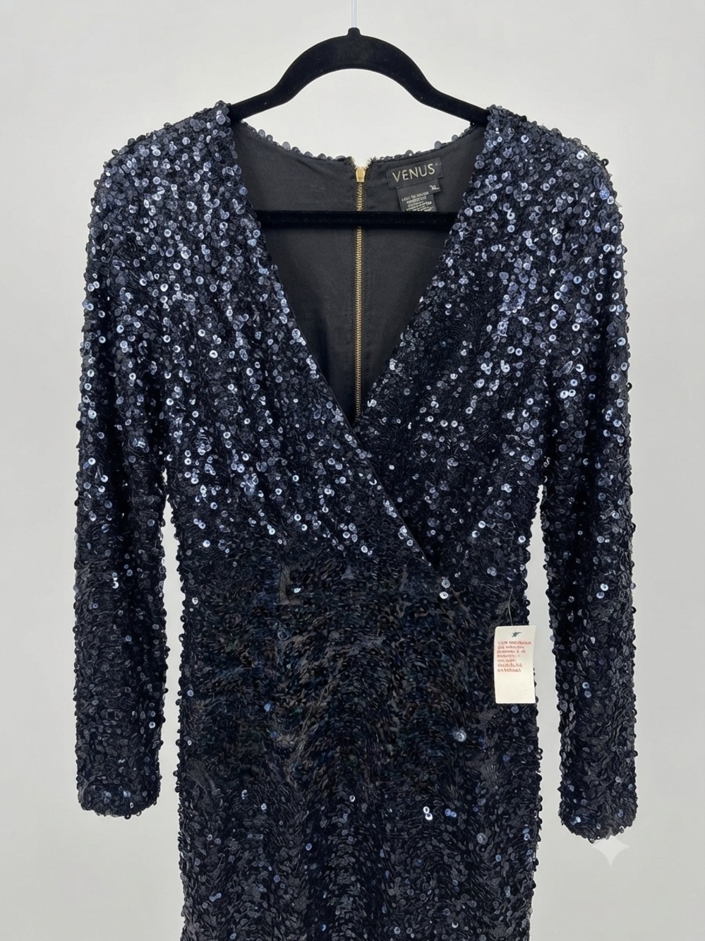 VENUS Navy Sequin Wrap Dress